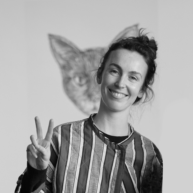 Portrait of Nicola Bryant in Marvellous Mythical Mates. Photo: Simon Fazio. Vipoo Srivilasa cat drawing in background.